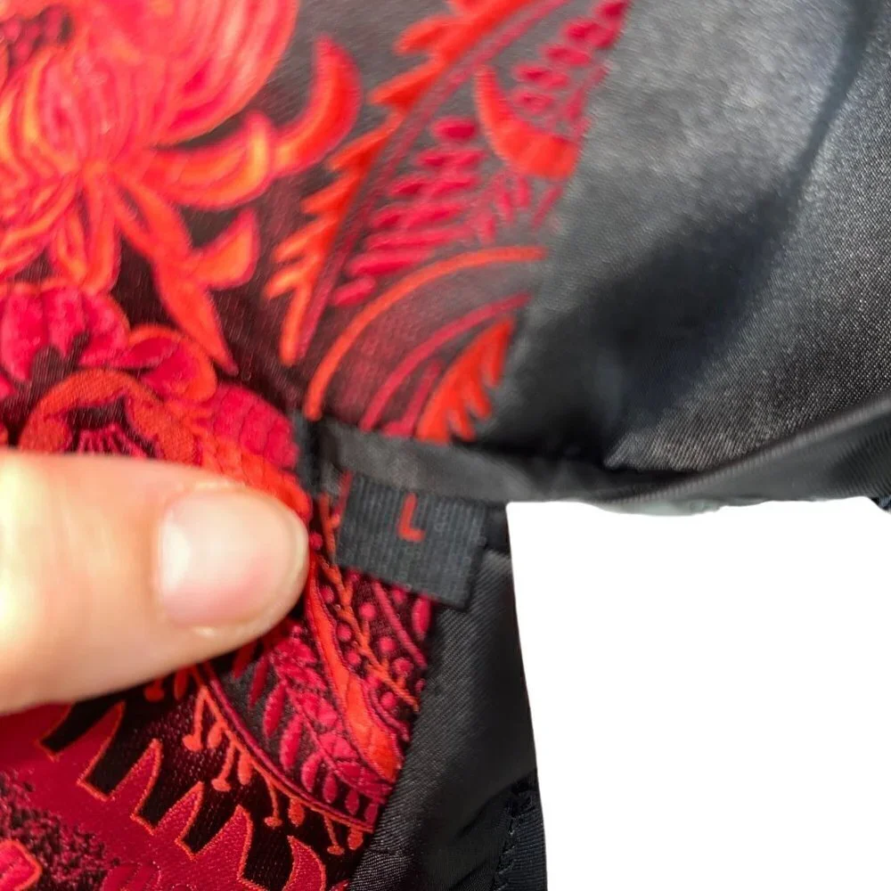 Leonardi Mens Jacket Size Large Red Floral Woven Two Button Pockets Party